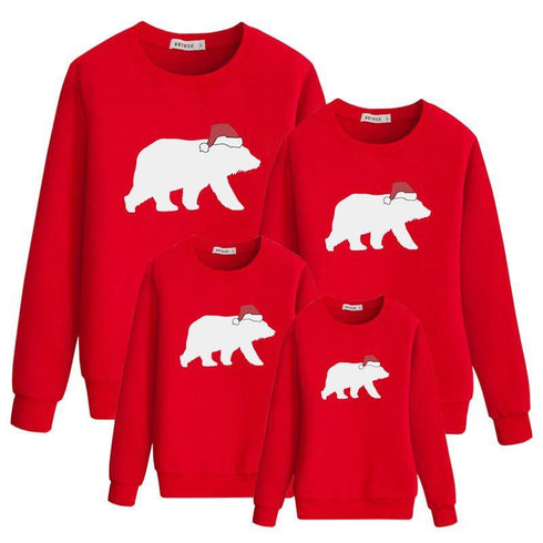 Christmas family clothing family of three cartoon bear printed round neck long sleeve sweater parent-child series